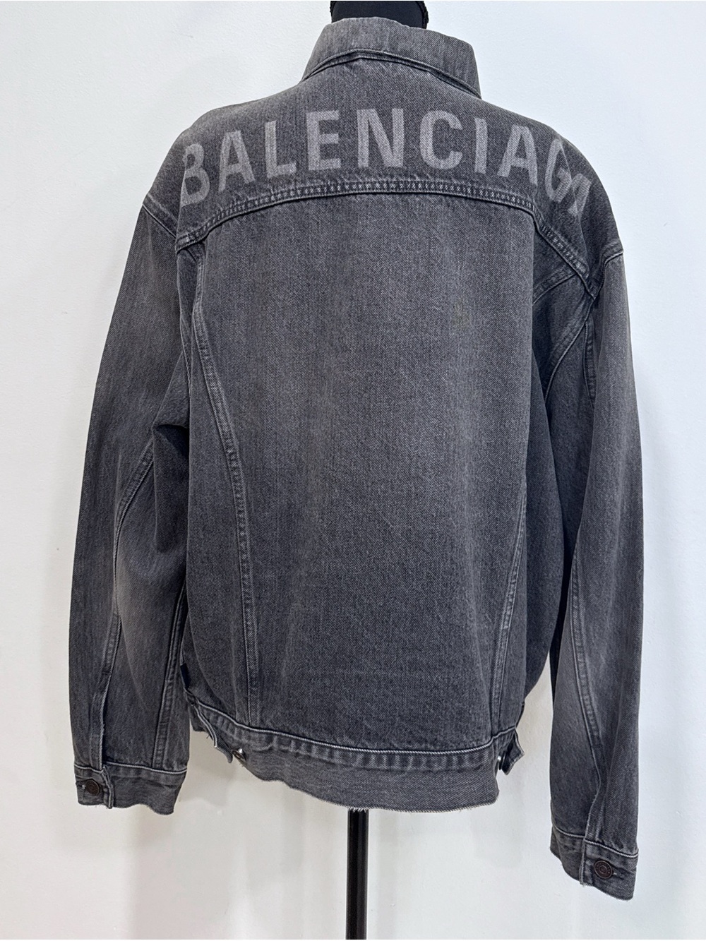 Authentic Gray Black Balenciaga Logo boxy Denim Jacket Men IT44 Designer Jacket - Picture 9 of 12